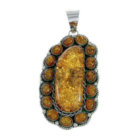 Genuine Native American Navajo Sterling Silver Amber Pendant X11393